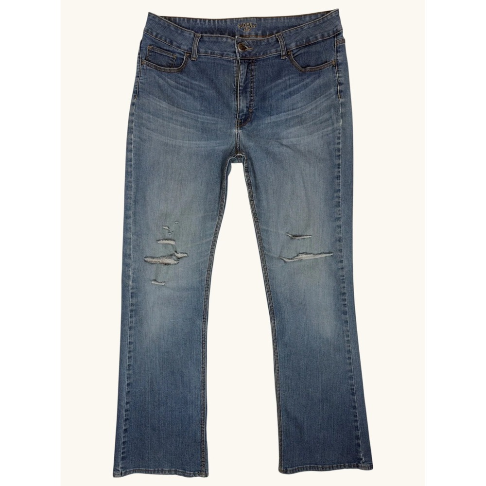 Riders Lee Womens Distressed Bootcut Jeans Medium Wash Rhinestone Pocket 35x30